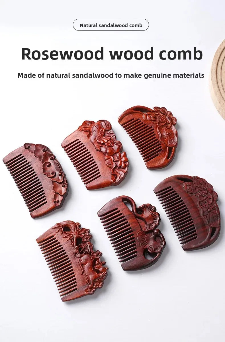 Portable Mini Ebony Wood Comb Chinese Style Carved Travel Souvenir Popular Hairdressing Professional Comb Made in China