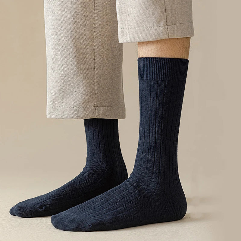 Mans Socks Long Plus Large Size Cotton Solid Striped Business Boneless Soft Breathable Sweat-Absorbing Party Dress Crew Socks