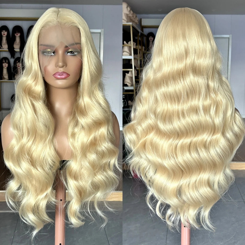 Long Blonde Curly Wavy Wigs for Women Synthetic Hair Free Part Honey Blonde Loose Deep Wave 13X4 Frontal Wigs for Daily Party