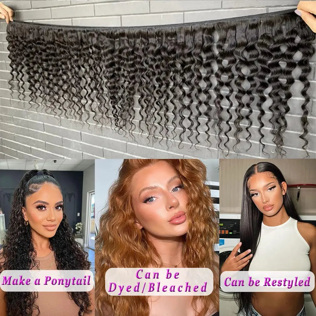 raw kinky curly human hair extensions deals weave bundles 30 36 inch brazilian Natural black water deep wave for woman