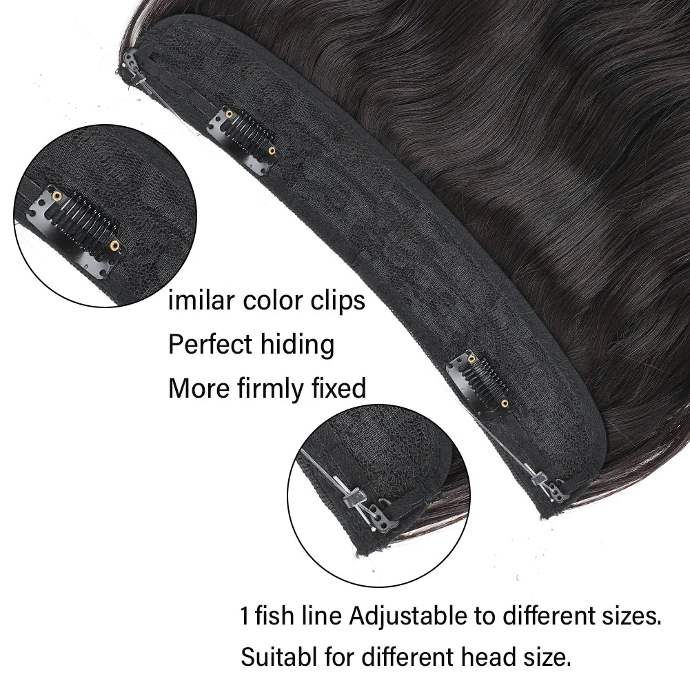 Invisible Wire in Synthetic Hair Extensions Body Wave 2 Clips in Hair Extensions 18" Fish Line Synthetic Hair Piece For Women