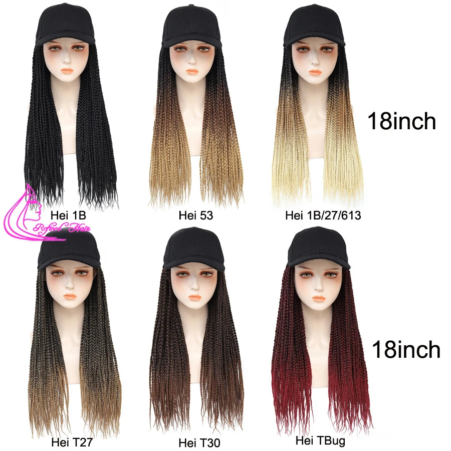 Synthetic Hat Wig Baseball Cap with Braiding Hair 24inch Long Braids Wigs Women Girls Daily Wear Ombre Blue Grey Brown Blonde
