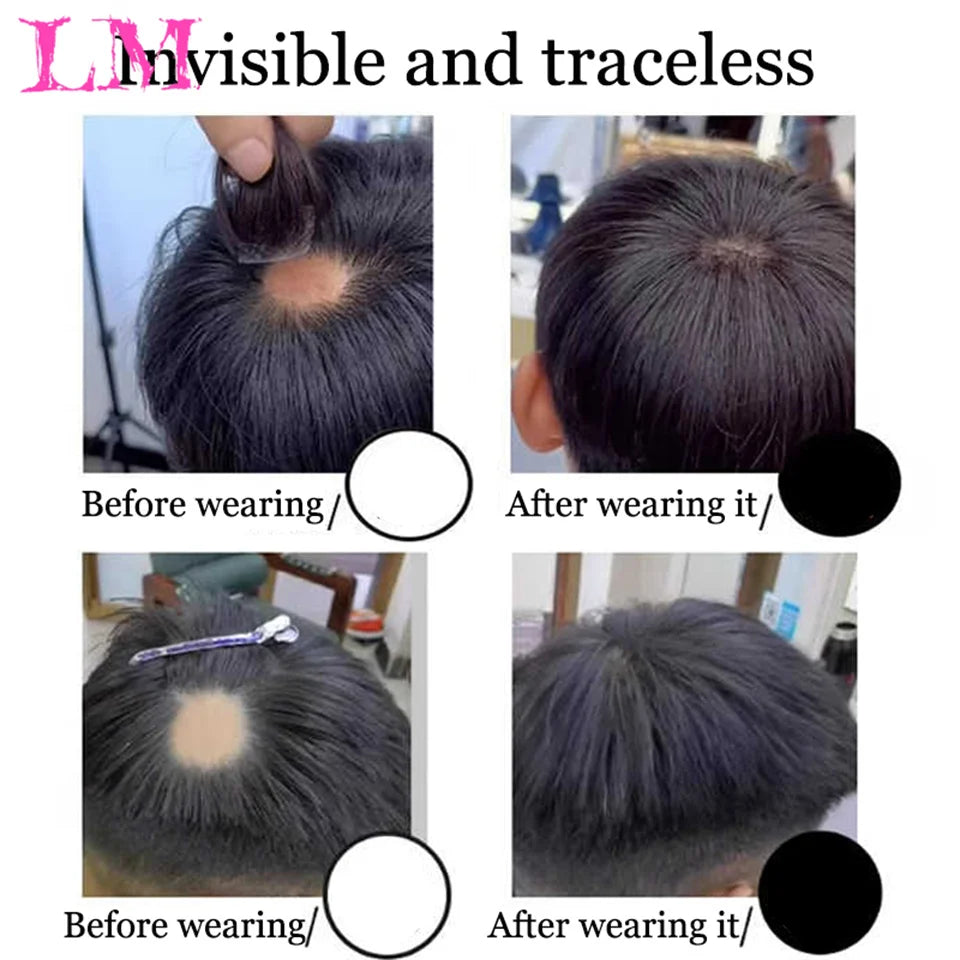 LM Natural Human Hair Clip-In Bangs,Hairline Replacement Lanugo Bangs Hand Woven Hair Bangs With Sideburns Clip In Hair Extensio