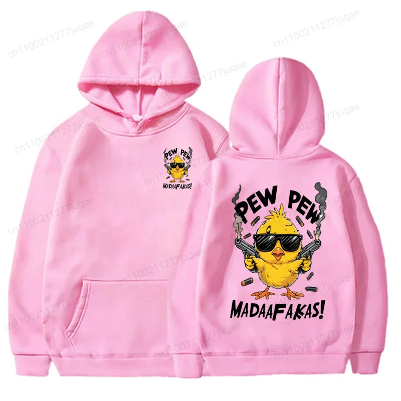 Pew Pew Madafakas Men's Hoodies Cute Chick Funny Graphic Sweatshirts Tops Trendy Streetwear Male Oversized Hooded Hoodie Clothes