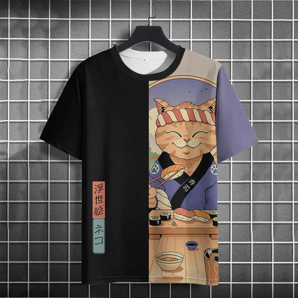 Unisex 2025 T Shirt Men Women Japanese Samurai Cat 3d Printed T Shirts For Casual Fashion Funny Shirt Top Tee Men Clothing