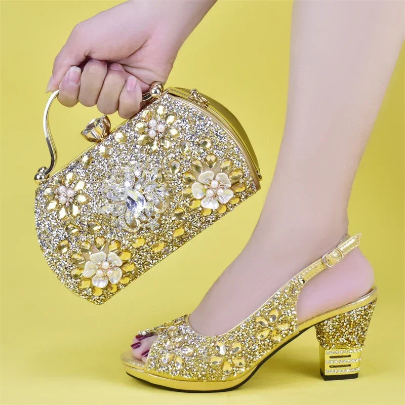 Latest Shoes and Bag for Party Wedding Plus Size Women Shoes 43 High Heels Sexy Ladies Luxery Shoes Women Dress Pumps with Purse