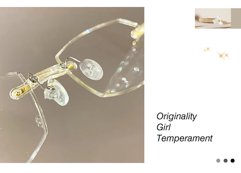 High Definition Lens Reading Glasses Women's Trendy Rimless Anti Blue Light Farsighted Eyewear Prescription Diopter Eyeglasses