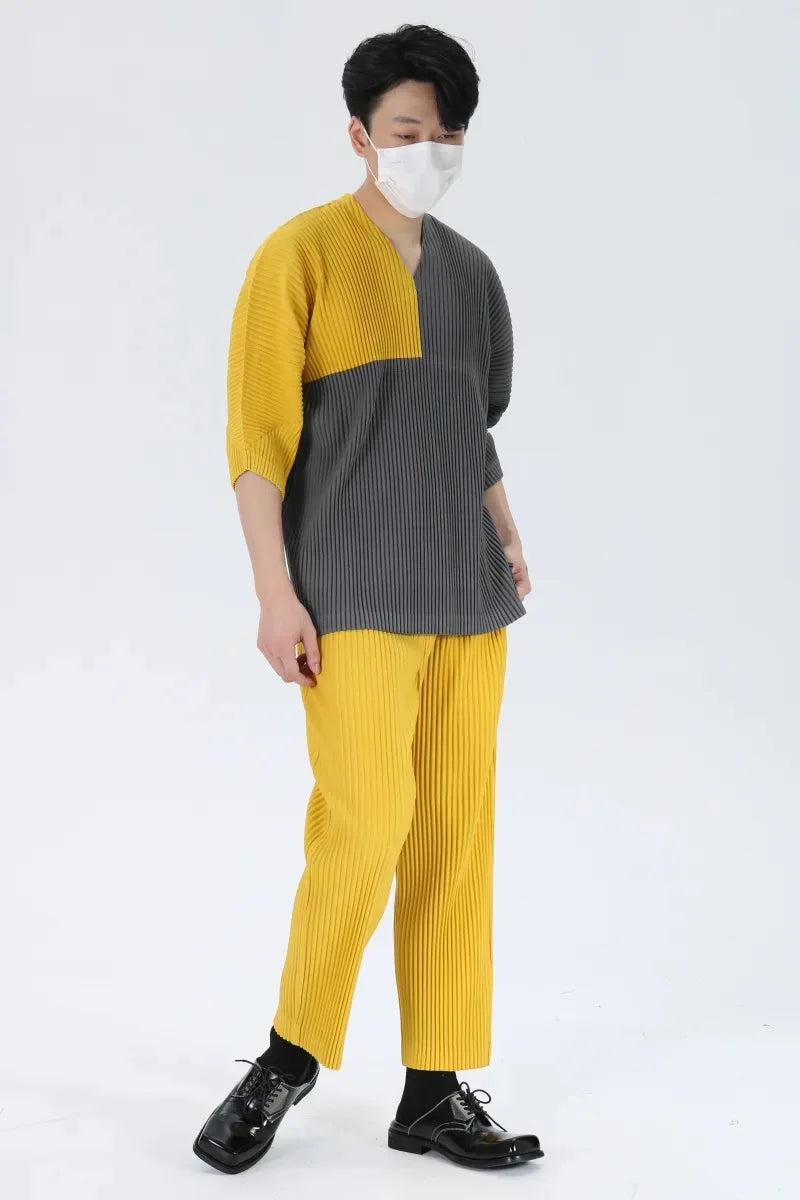 Pleats Pleated Commuter Pants Men's 2024 Autumn New Draped Elastic Trousers Casual Japanese Men Solid Color Nine Minute Pants