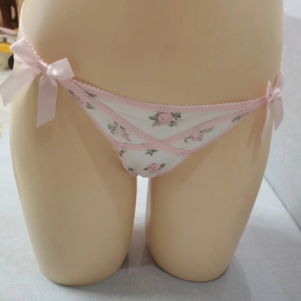 Ruffle Cute Sweet Girl Ladies Satin G-strings Thongs T-Panties Sexy Low Waist Women's Briefs Underwear Knickers