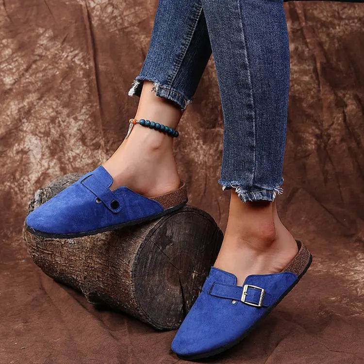 2026 Fashion Women Casual Faux Suede Slippers Wedges Heel Cork Mules Platform Clog Non Slip Sole Buckle Outdoor Home Shoes35--44