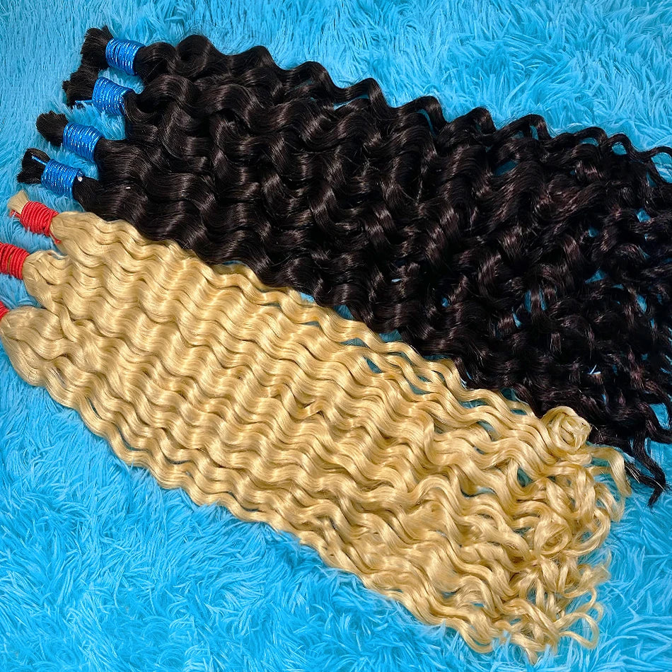 Bulk Braiding Hair 100% Human hair Virgin Deep Wave Unprocessed No Weft Boho Braids Human Hair Bulk Extensions Brazilian Remy 1B