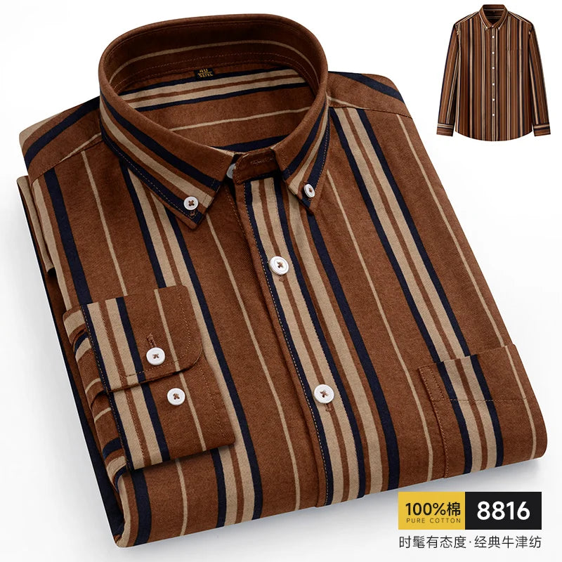 100% Pure Cotton Men Shirts Long Sleeve Dress Shirts Male Slim Social Business Blouse Solid Color Oxford Shirt 8XL 10XL 11XL