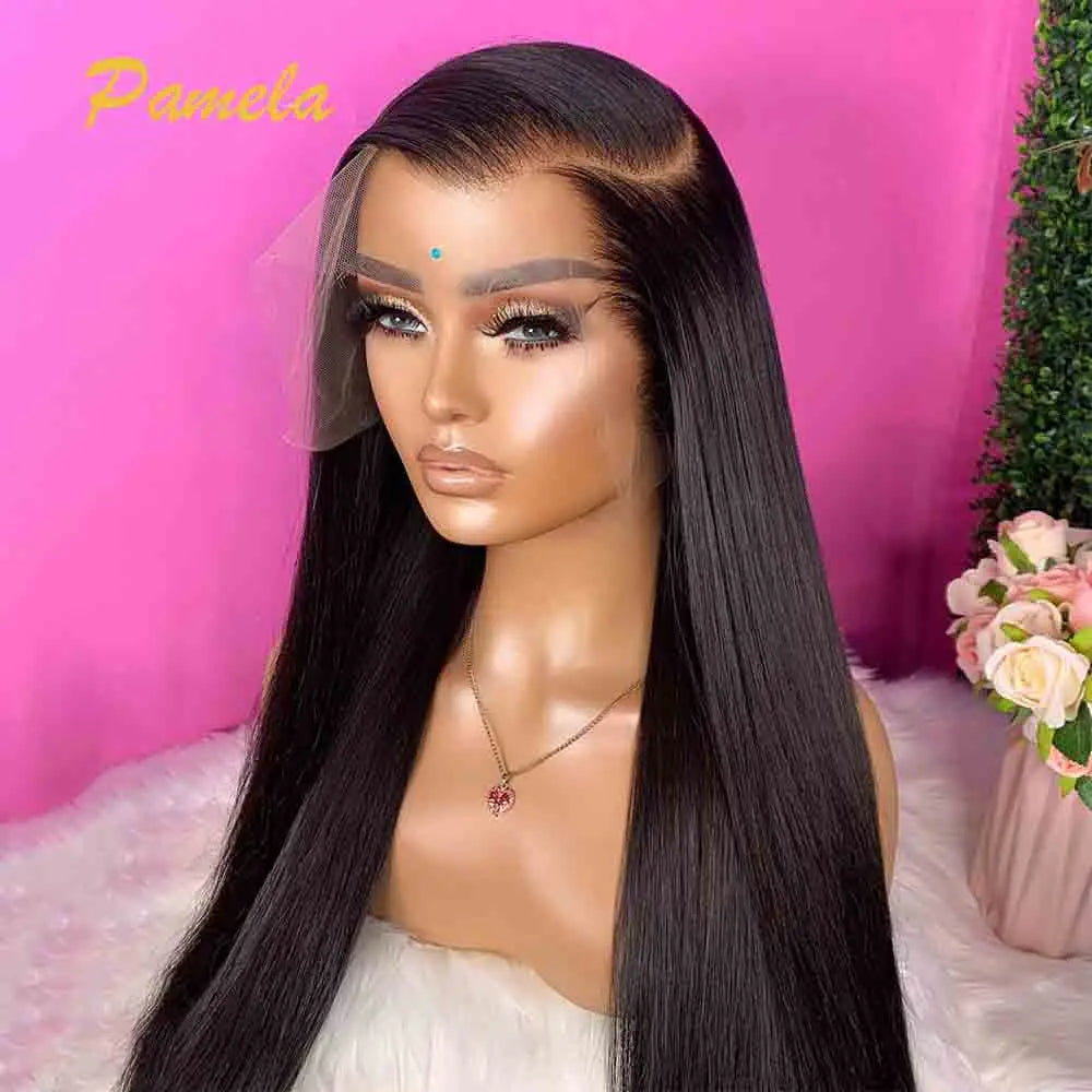 Double Drawn Bleached Knots Bone Straight Wig 250% Density 360 13x6 HD Transparent Lace Frontal Human Hair Wigs Pre plucked