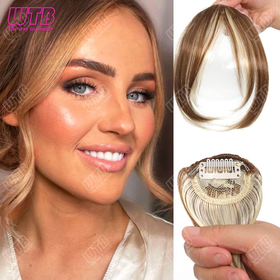Natural Straight Blunt Bangs Synthetic Natural Brown Black False Fringe Clip In Front Hair With Fringe with Temples Daily Wear