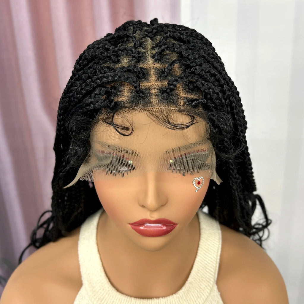 Ombre Synthetic Lace Front Square Knotless Box Braided Wig with Wavy Ends Lace Frontal Braids Wig with Baby Hair for Black Women