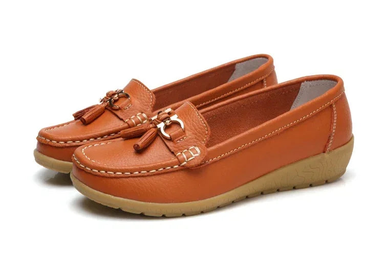 Spring Summer Breathable Casual Loafers For Women Platform Leather Comfort Wedge Moccasins Ladies Vulcanized Sneakers 44