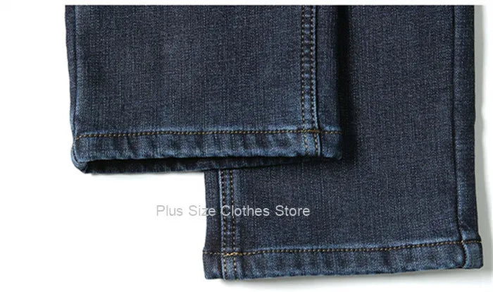 Tall Man Fleece Jeans 117CM Extra Long Stretched Plus Size 42 44 Fit Trousers Warm Autumn Winter High Waist Denim Pants Trousers
