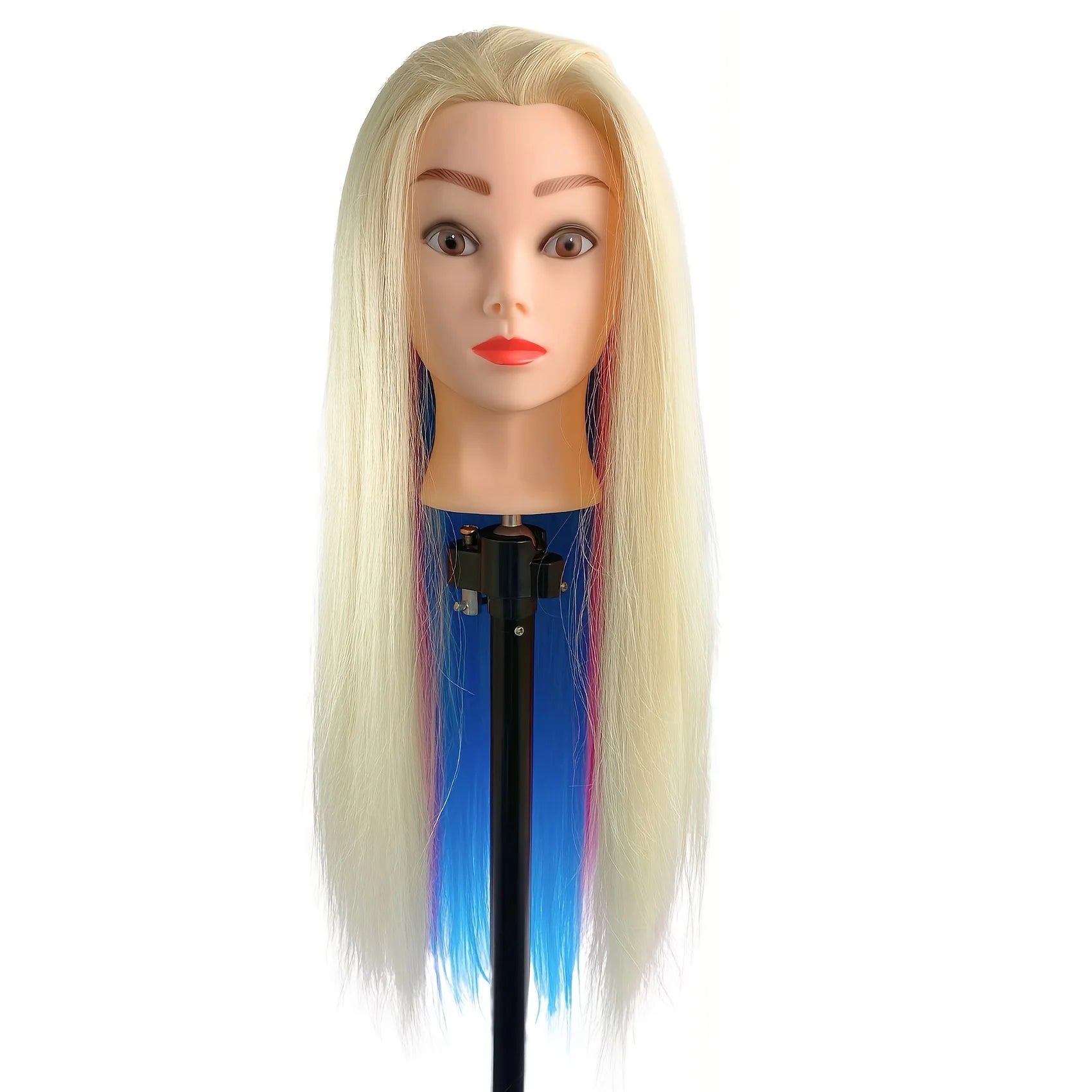 Mannequin head with colorful hair 26 inches, high temperature synthetic hair, for braiding hair practice and modeling display