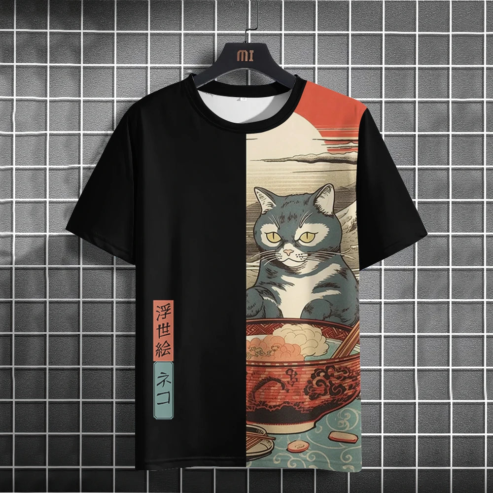 Unisex 2025 T Shirt Men Women Japanese Samurai Cat 3d Printed T Shirts For Casual Fashion Funny Shirt Top Tee Men Clothing