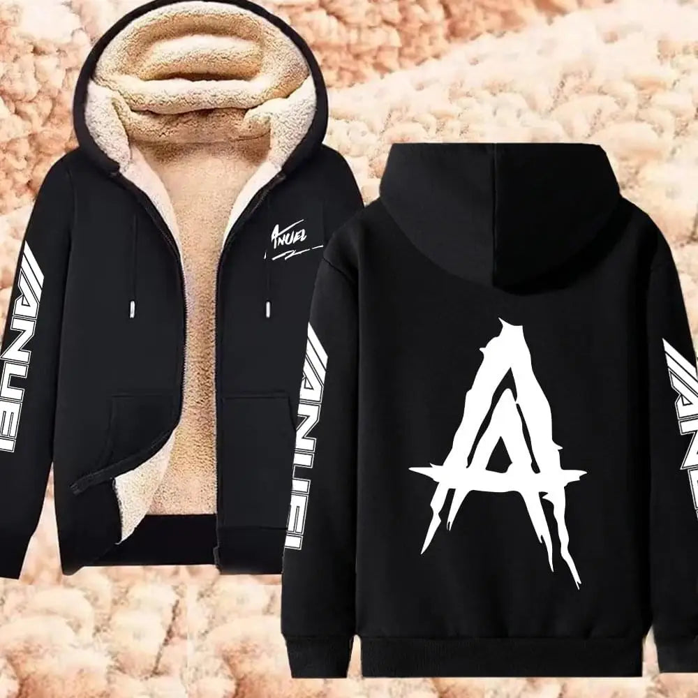 Anuel AA Printed Hoodies Real Hasta La Muerte Casual Zipper Jackets Thicken Lambswool Men Women Clothing Oversized Y2K Clothes