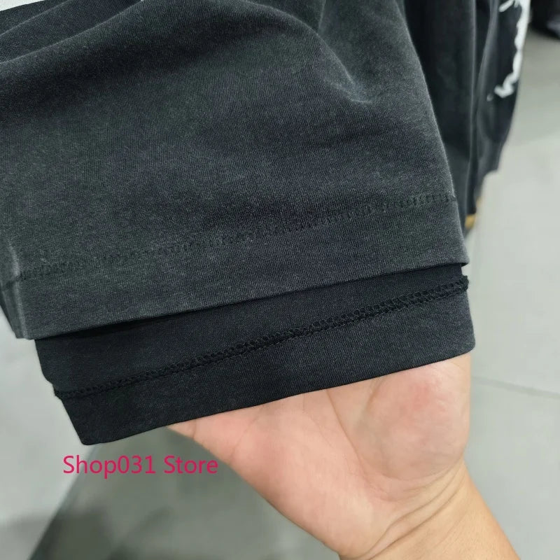 R123 Long Sleeve T Shirt Vintage Washed 100% Cotton Loose Fit Casual Mens Pullover  oversized t shirt