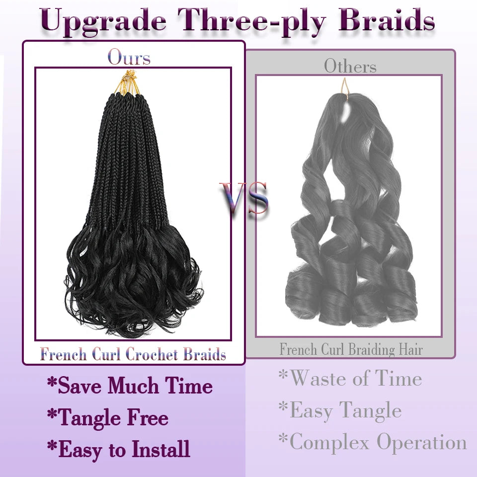 24 18 14 Inches French Curly Crochet Braids New Goddess Box Braids Bouncy French Curl Braid Hair Crochet Synthetic Braiding Hair