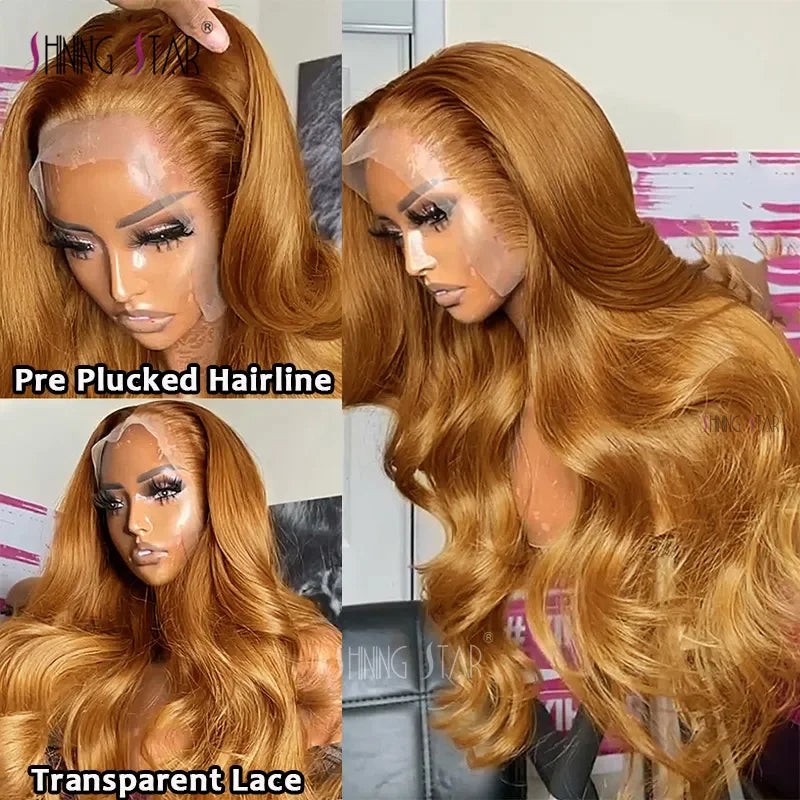 Body Wave 13X4 Lace Frontal Wig Colored Ginger Blonde Hd Transparent 30 32" Brazilian Lace Front Human Hair Wig For Black Women