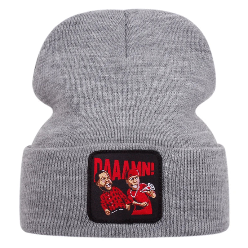 DAAAMN cartoon embroidered knitted hat for autumn and winter outdoor sports events Warm woolen hat hip-hop