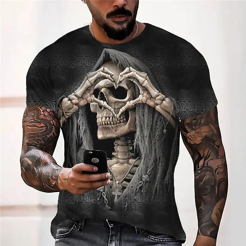 Halloween Day of the Dead Skull Men's Skull Graphic Prints T Shirt Retro Short Sleeve T shirt 3D Print Vintage Designer Holiday