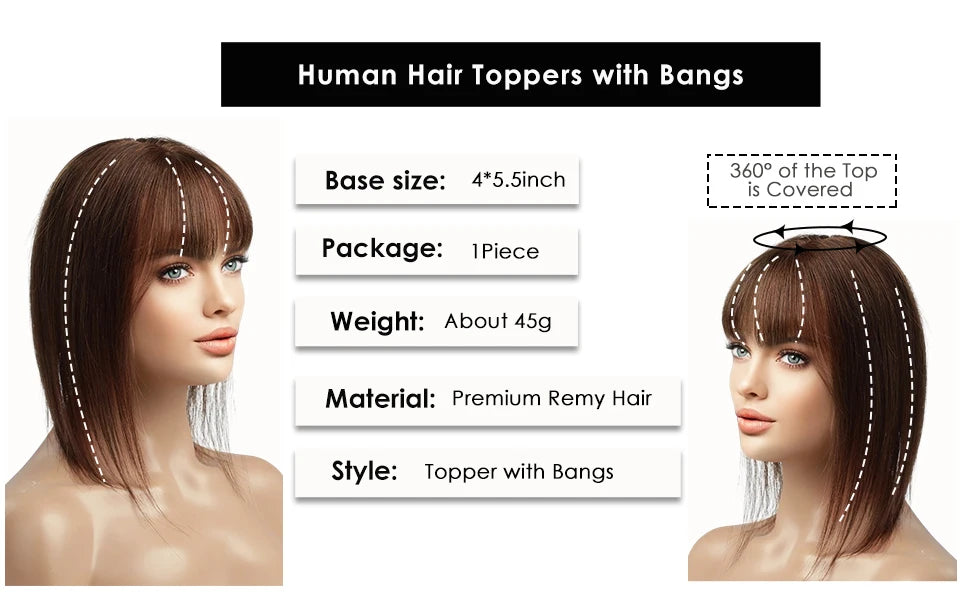 100% Remy Human Hair Toppers Ombre Light Brown Blonde Middle Part Human Hair Pieces for Women with Thinning Hair Clip in Toppers