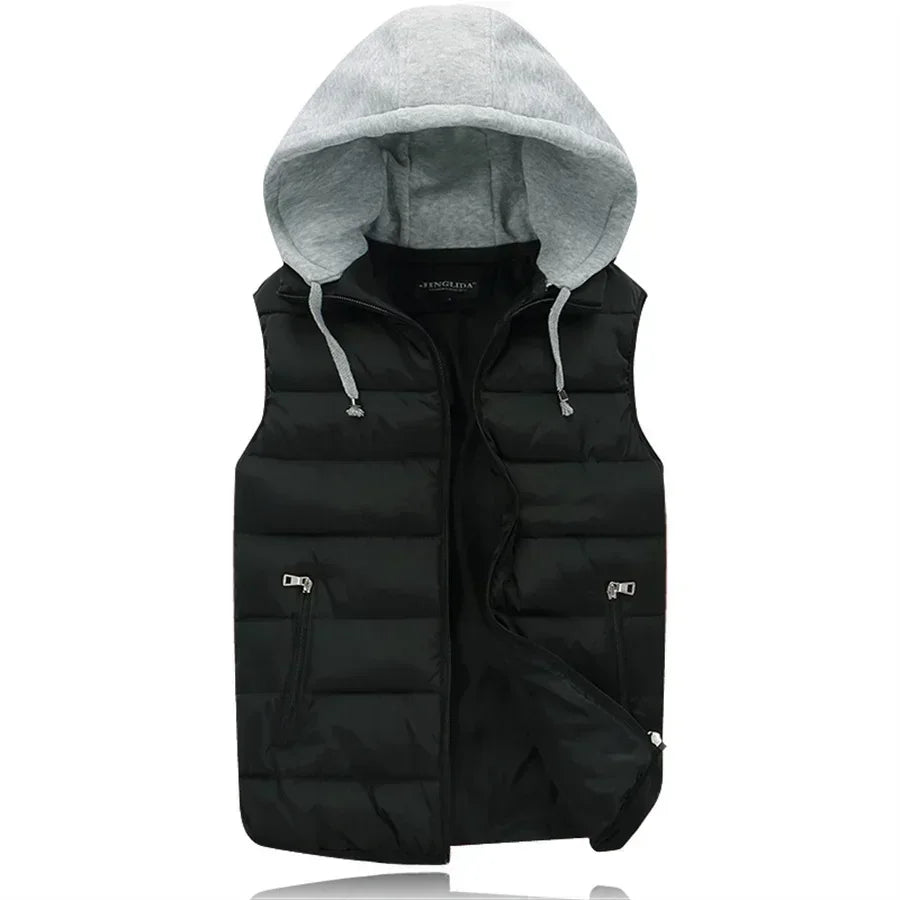 Men's Padded Vest Autumn Winter Hooded Jackets Outerwear Thick Warm Sleeveless Parka Coat Casual Men Clothing Male Slim Tops