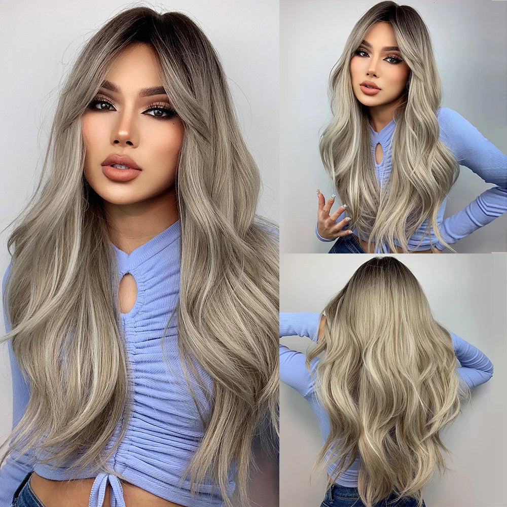 HENRY MARGU White Long Straight Synthetic Wigs for Women Colorful Cosplay Party Fake Hair with Bangs White Wig HighTemperature