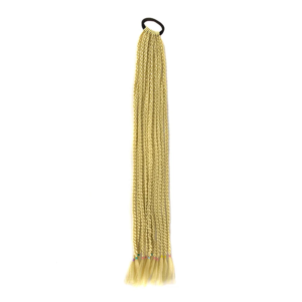 24inch Rubber Band Crochet Mixed Box Braids Plaited Ponytail Synthetic Gradient Dirty Braided Ponytail Hair Extensions for Kids