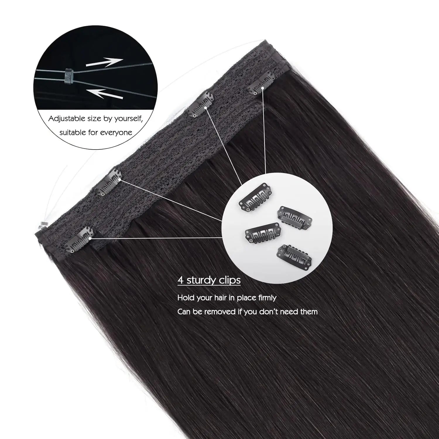 Human Hair Extensions Invisible Wire Hair Extensions Black Remy fish line hair Hairpiece with Fish Line