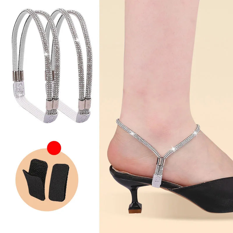 High Heels Shoes Band Anti-loose for Women Diamond Shoelaces Anti-drop Heel Straps Belt Drill Elastic Fixing Rhinestone Belts