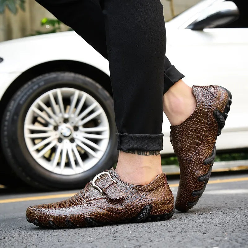 Crocodile Skin Loafer Shoes Men Genuine Leather Slip-on Moccasins Handmade Male Outdoor Casual Shoes Drive Walk Luxury Leisure