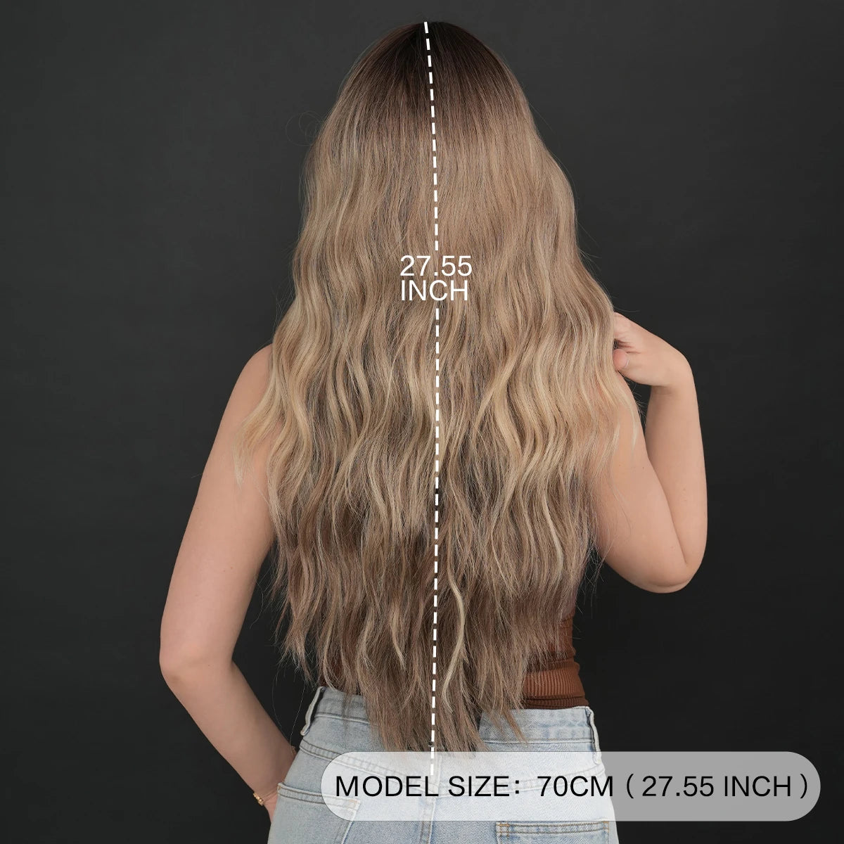 7JHH WIGS Synthetic Loose Wave Brown Wig with Dark Roots High Density Body Wavy Hair Wigs for Women Party Halloween Costume Wigs