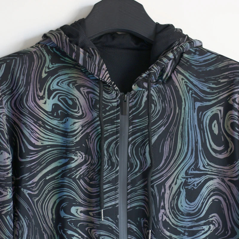Drop shipping Holographic Reflective Jackets Men Techwear Night Walk Dance Hip Hop Breathable Hooded Coat Jaqueta Masculina