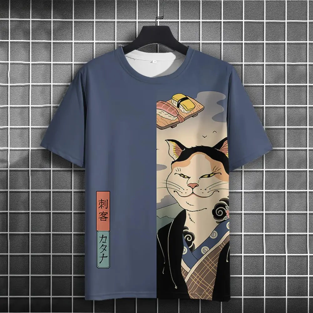 Unisex 2025 T Shirt Men Women Japanese Samurai Cat 3d Printed T Shirts For Casual Fashion Funny Shirt Top Tee Men Clothing
