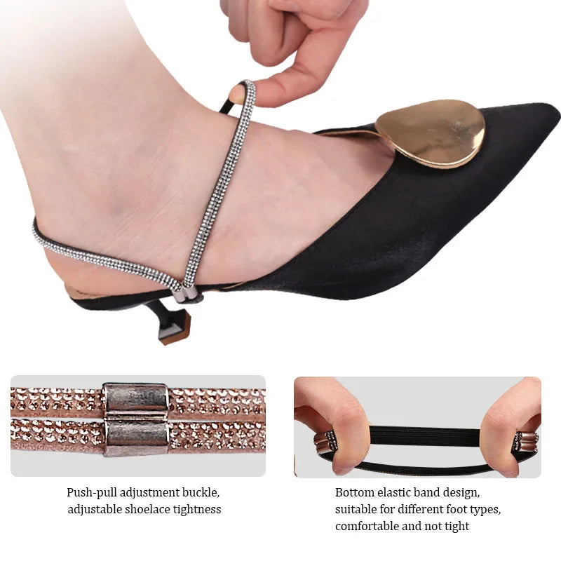High Heels Shoes Band Anti-loose for Women Diamond Shoelaces Anti-drop Heel Straps Belt Drill Elastic Fixing Rhinestone Belts