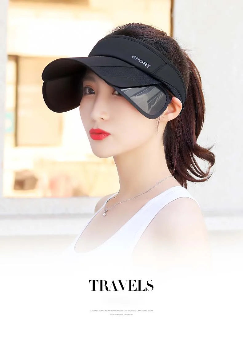 New Summer Outdoor Sport Casual Sports Empty Cap Men's Fishing Widened Pull-Out Brim Sunshade Sun Protection Hat Women