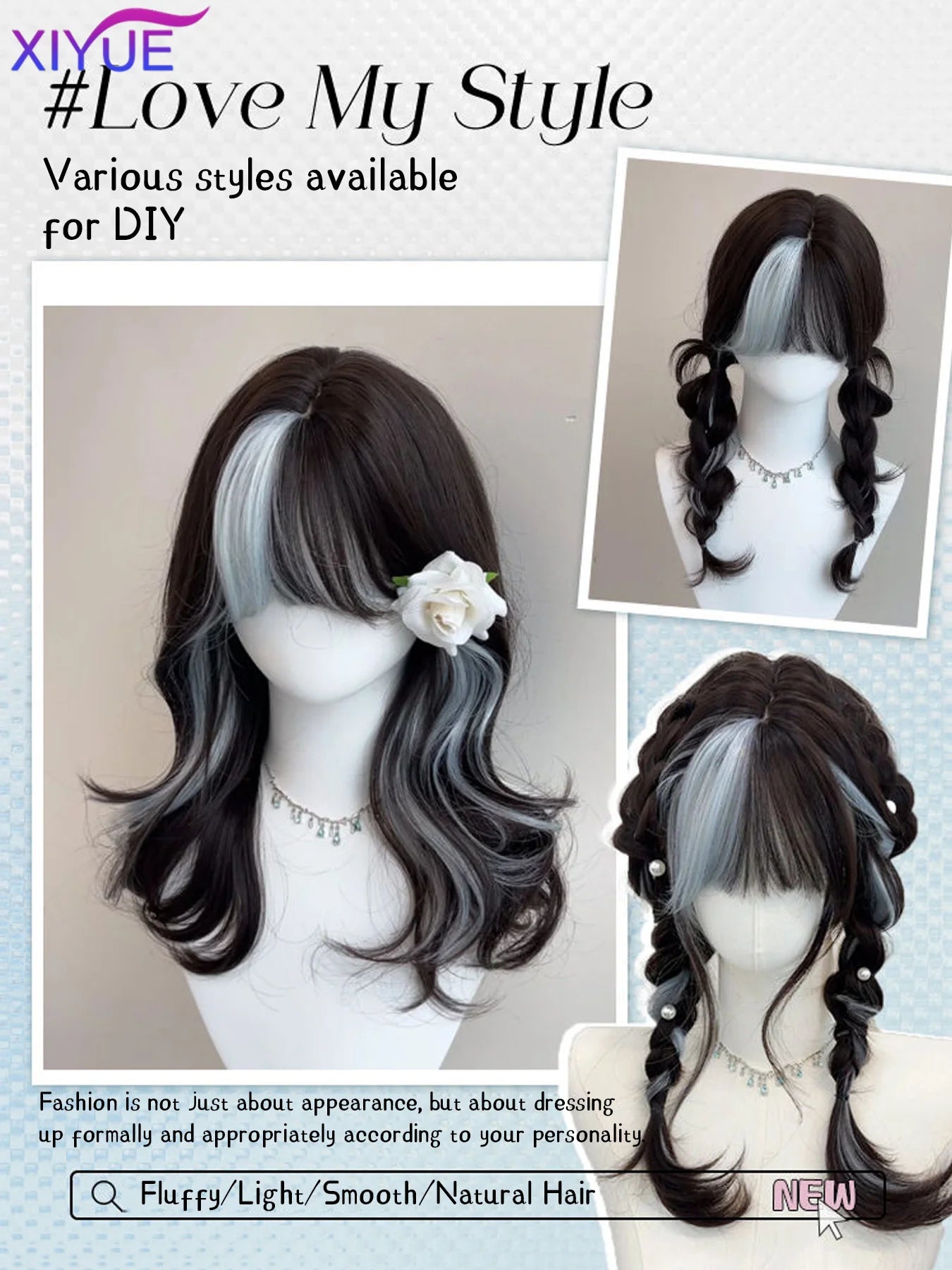 XIYUE Synthetic Lolita Long Anime Curly Wigs Hair Black Pick Blue Cosplay Wig Heat-Resisting Fiber Hair Wigs For Women