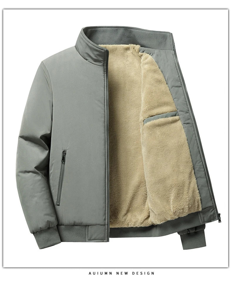 BROWON Winter Clothes Men Jacket Business Casual Solid Thick Fleece Jacket for Men Stand Collar Oversized 8xl Outerwear Coats