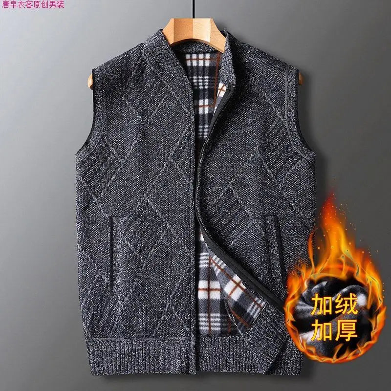 Winter Plus Velvet Thick Wool Vest Thick Knitted Cardigan Chopped Shoulder Vest