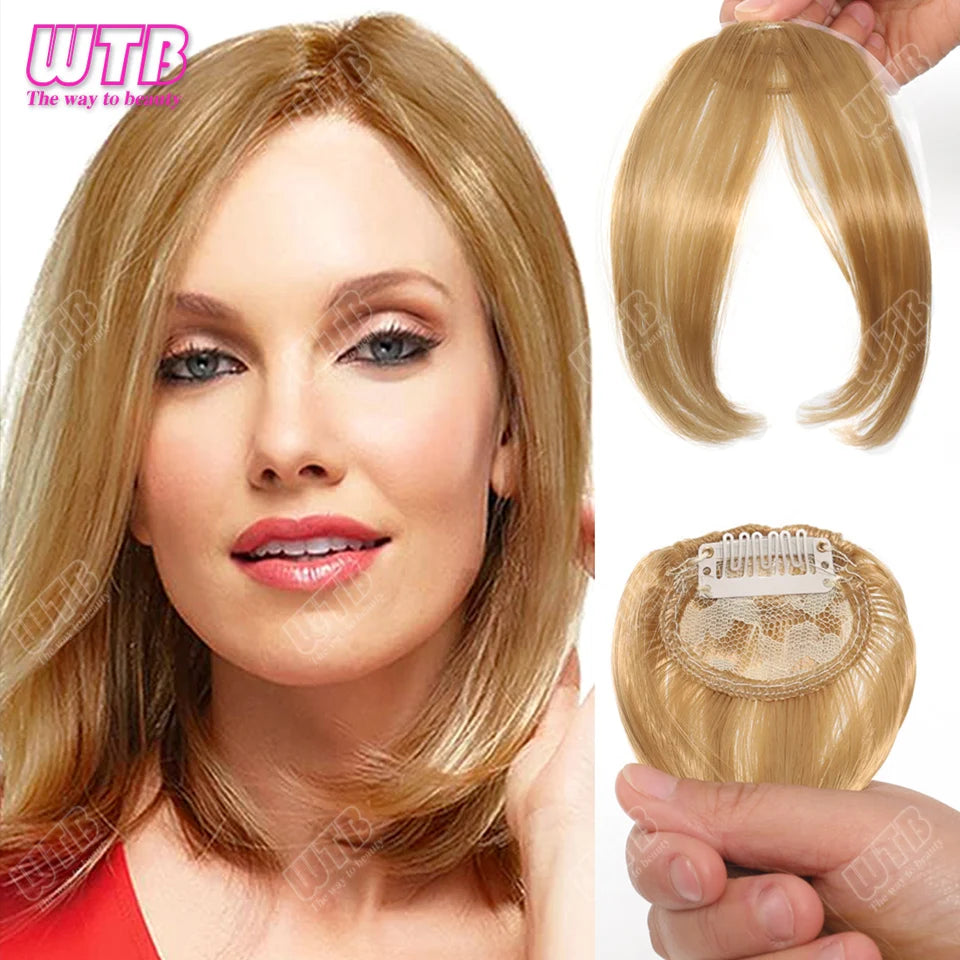 Natural Straight Blunt Bangs Synthetic Natural Brown Black False Fringe Clip In Front Hair With Fringe with Temples Daily Wear