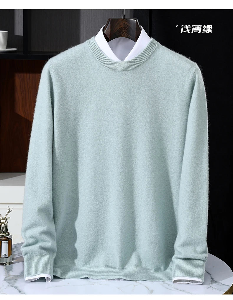 Autumn/Winter Men's 100% Pure Cashmere Pullover Business Casual Solid Knitted Sweater Loose Round Neck Tops Thick Warm Jumper