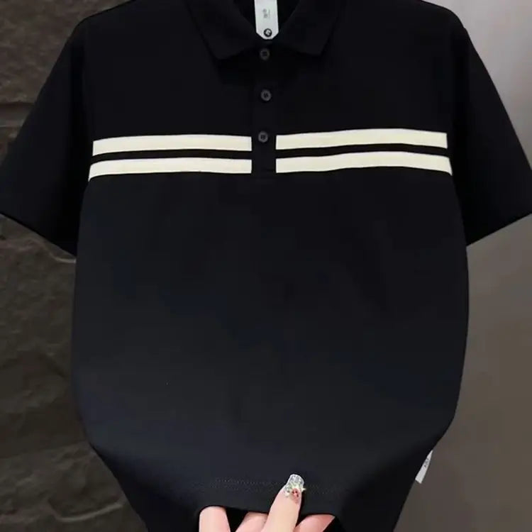 Men's Spliced   striped Polo Shirt Short-sleeved Summer Fashion T-shirt