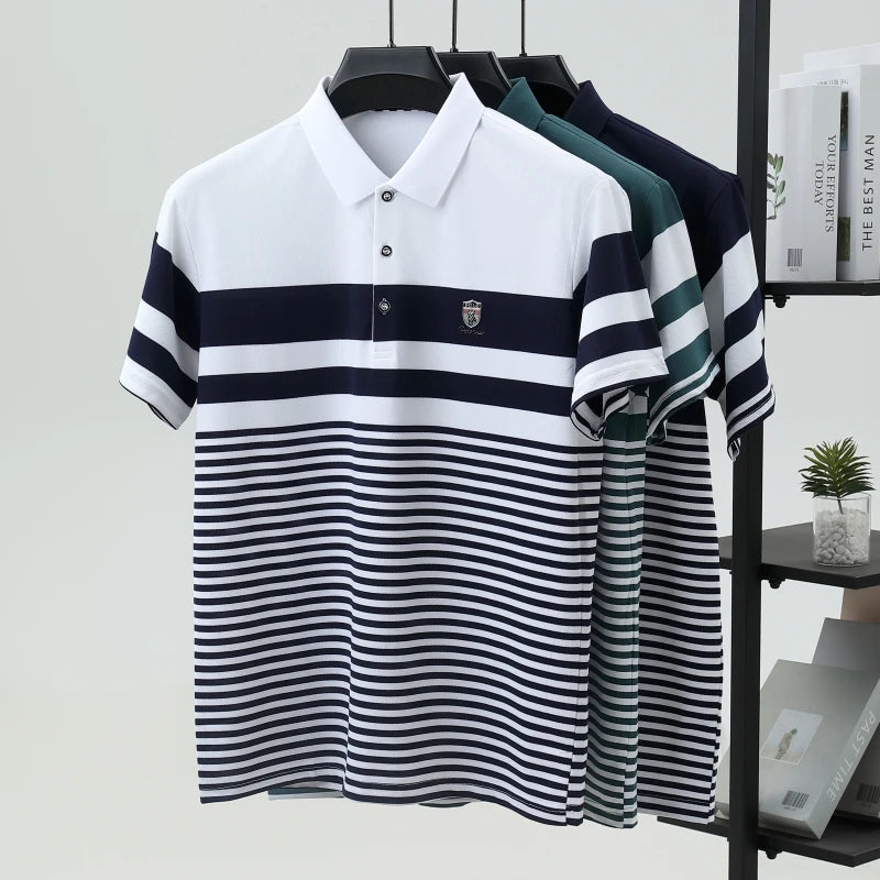 Light luxury fashion striped short sleeve polo shirt high-end brand embroidery summer breathable Paul T-shirt casual men's wear