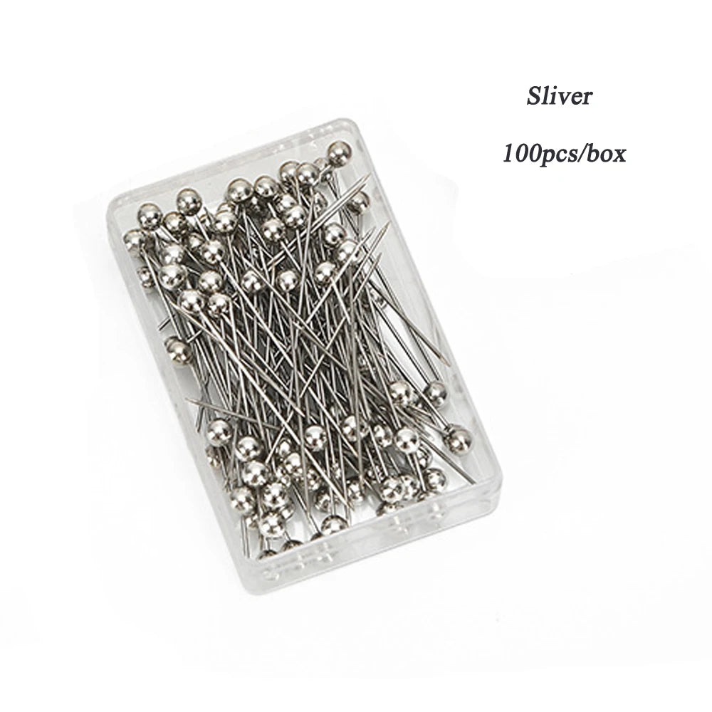 100pcs Colorful Pearlescent Large-Head Needles for Cross-Stitch Clothing Positioning 38mm Length