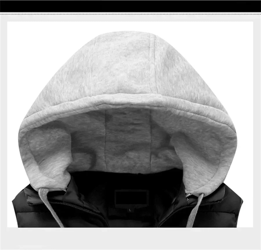 Men's Padded Vest Autumn Winter Hooded Jackets Outerwear Thick Warm Sleeveless Parka Coat Casual Men Clothing Male Slim Tops